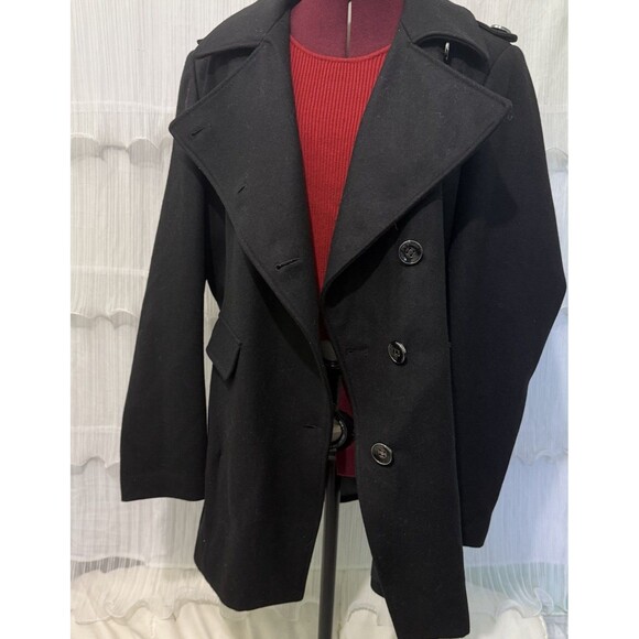 Kenneth Cole New York Wool Blend Pea Coat Women’s 2X Black Asymmetrical Button - Picture 4 of 12